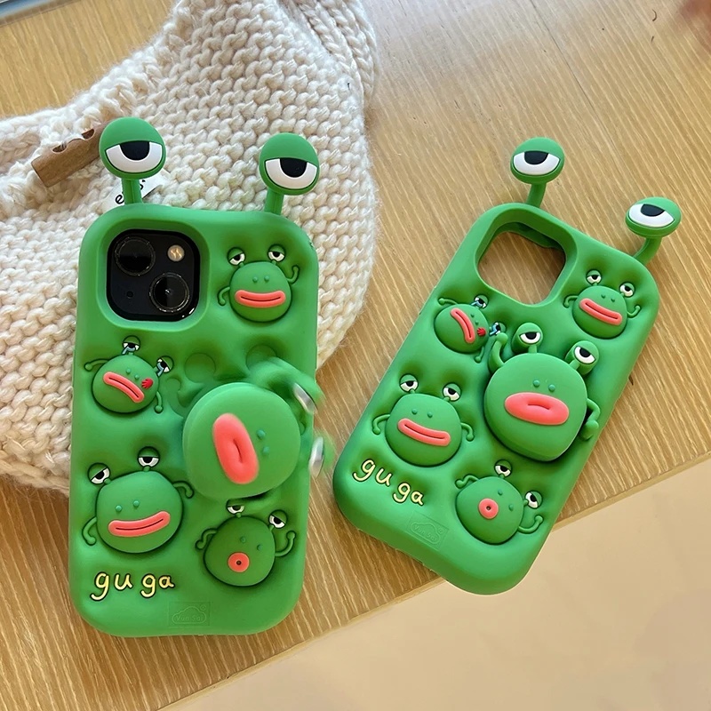 Phone Cases Ugly - Cartoon siliconen telescopische draaibare lelijke groene