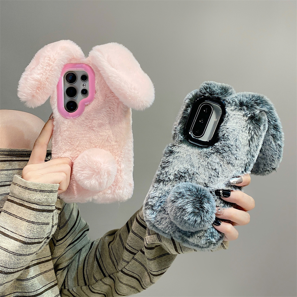 Phone Cases For Samsung - Schattige Konijnenoren Pluizige Stand Telefoon Case